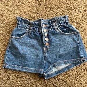 Paper bag waist button up shorts